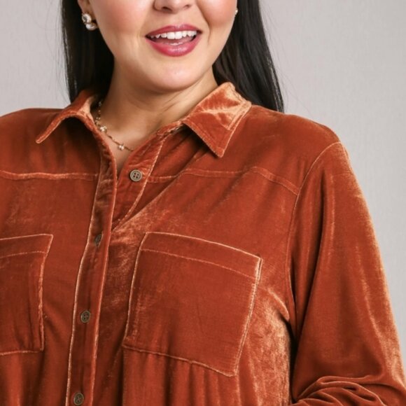 Pumpkin Spice Button Down Velvet Top - Picture 3 of 4